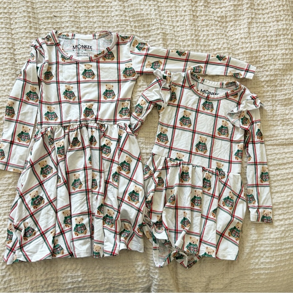 Monkee Roos‎ Bamboo Christmas Matching Sister Set 3T & 12-18m